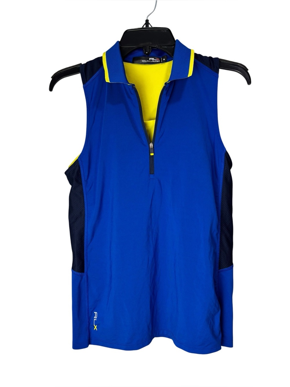 RLX Ralph Lauren Sleeveless Golf Polo blue built in yellow bra size medium